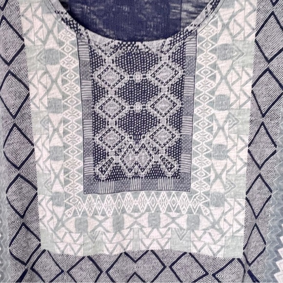 Lucky Brand Blue Green Multi Border Print Cotton Modal Tee 1X - Picture 5 of 14